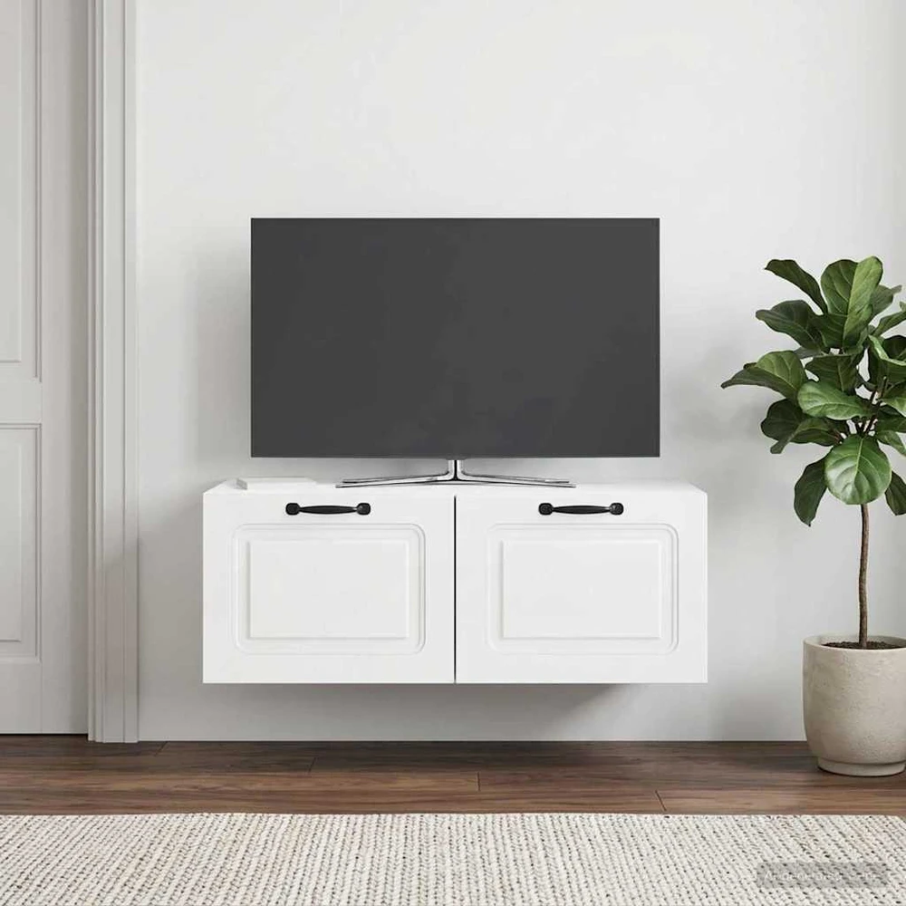 TV staliukas Sieninė TV spintelė Itin blizgi balta 78,5 x 41 x 30 cm