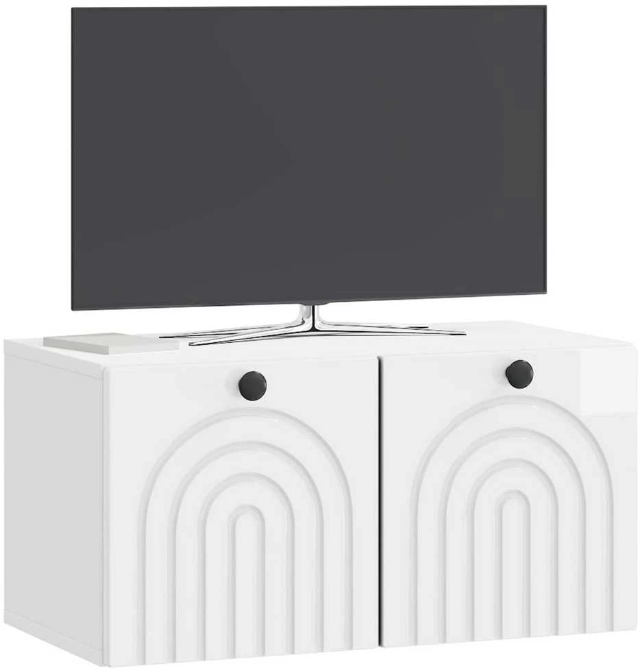 TV staliukas Sieninė TV spintelė Itin blizgi balta 59,5 x 31 x 30 cm