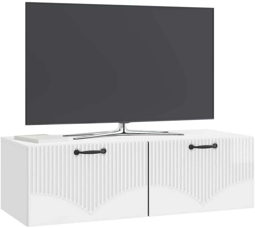 TV staliukas Sieninė TV spintelė Itin blizgi balta 98 x 41 x 30 cm