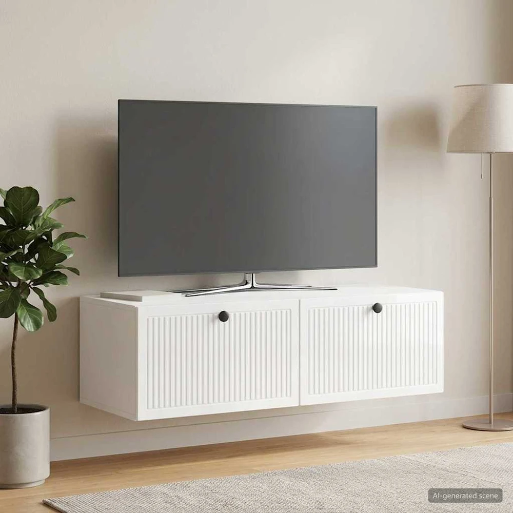 TV staliukas Sieninė TV spintelė Itin blizgi balta 98 x 41 x 30 cm