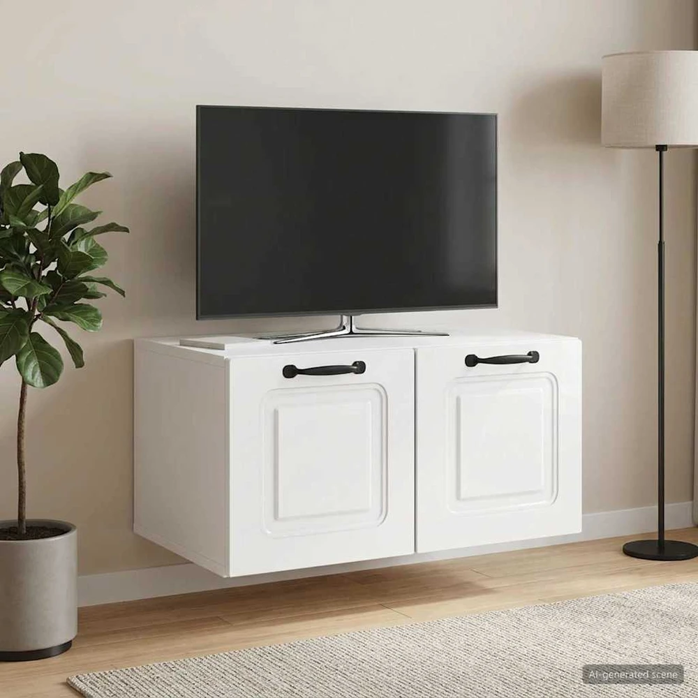 TV staliukas Sieninė TV spintelė Itin blizgi balta 59,5 x 41 x 30 cm