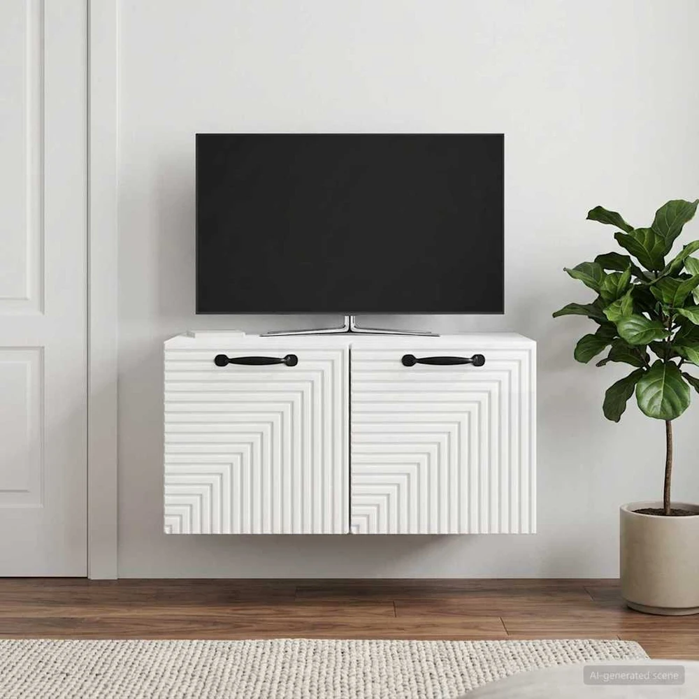 TV staliukas Sieninė TV spintelė Itin blizgi balta 59,5 x 41 x 30 cm