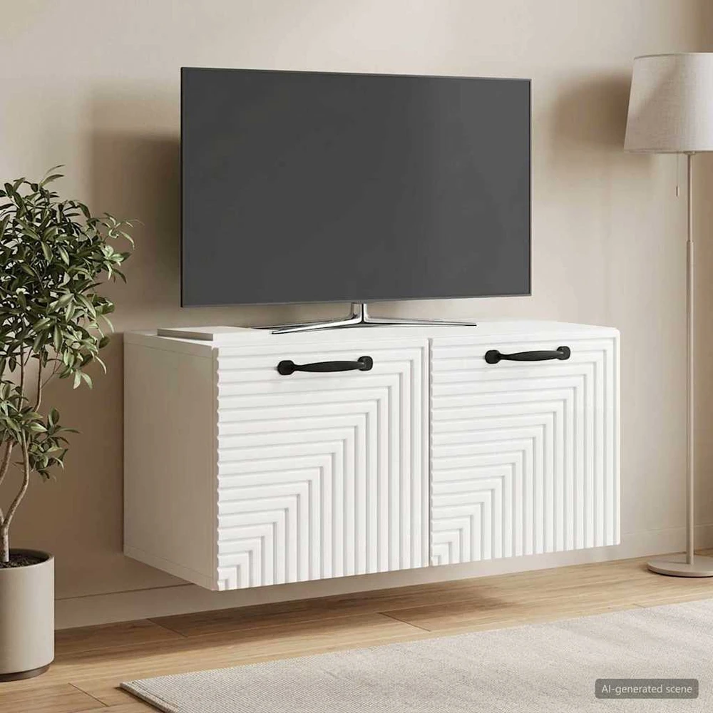 TV staliukas Sieninė TV spintelė Itin blizgi balta 59,5 x 31 x 30 cm
