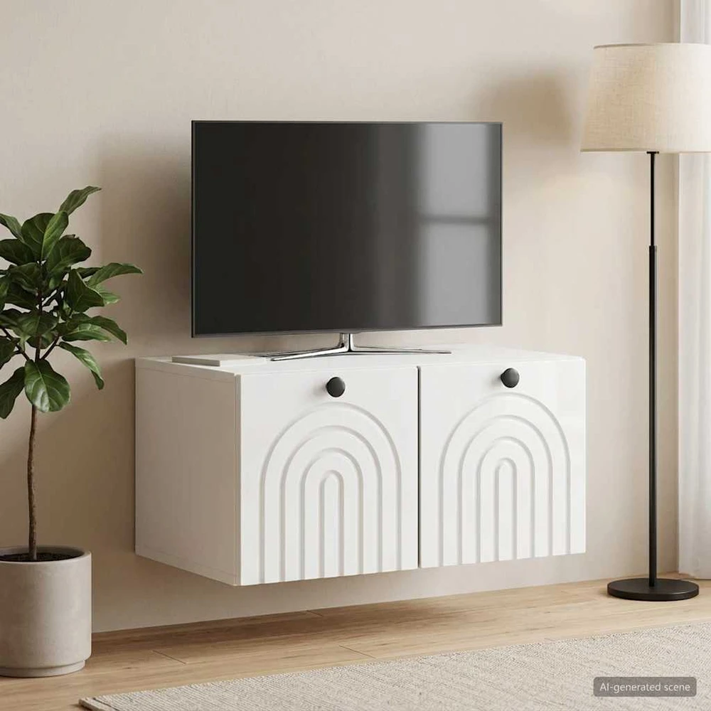 TV staliukas Sieninė TV spintelė Itin blizgi balta 59,5 x 41 x 30 cm