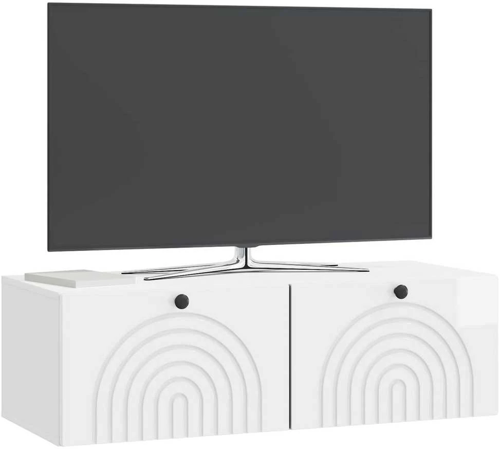 TV staliukas Sieninė TV spintelė Itin blizgi balta 98 x 41 x 30 cm