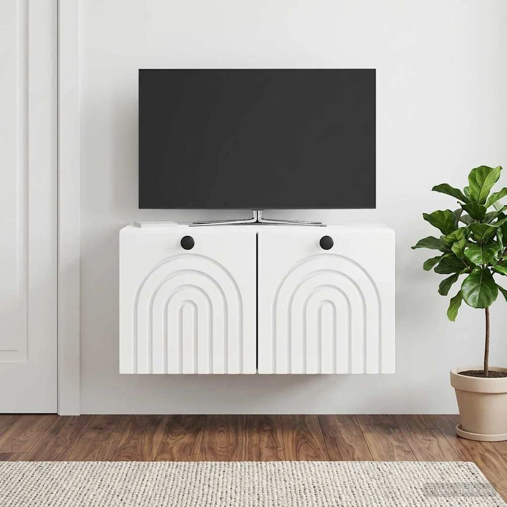 TV staliukas Sieninė TV spintelė Itin blizgi balta 59,5 x 31 x 30 cm