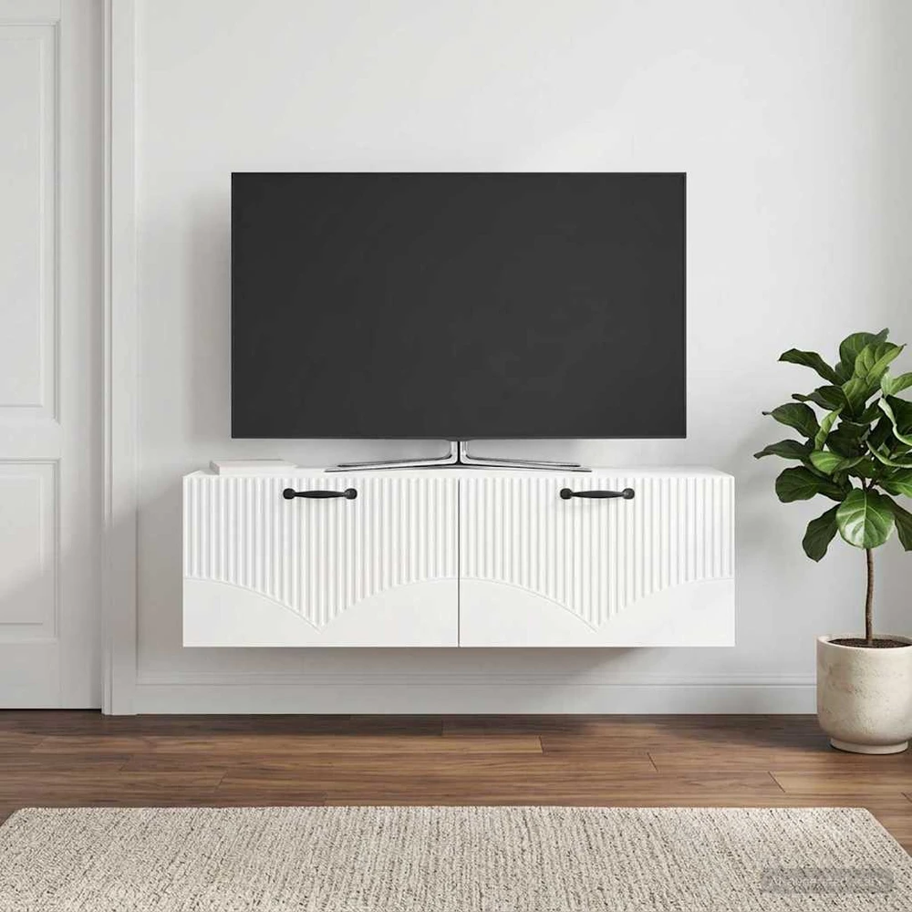 TV staliukas Sieninė TV spintelė Itin blizgi balta 98 x 31 x 30 cm