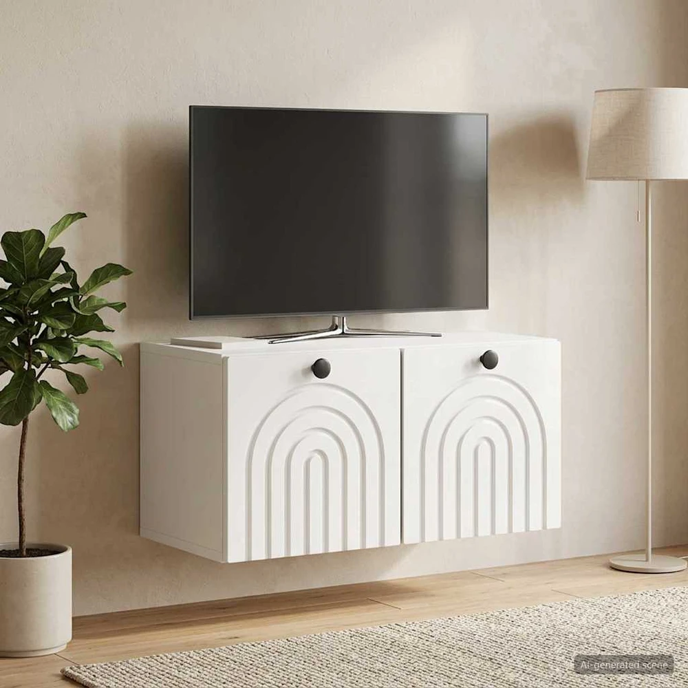 TV staliukas Sieninė TV spintelė Itin blizgi balta 59,5 x 31 x 30 cm