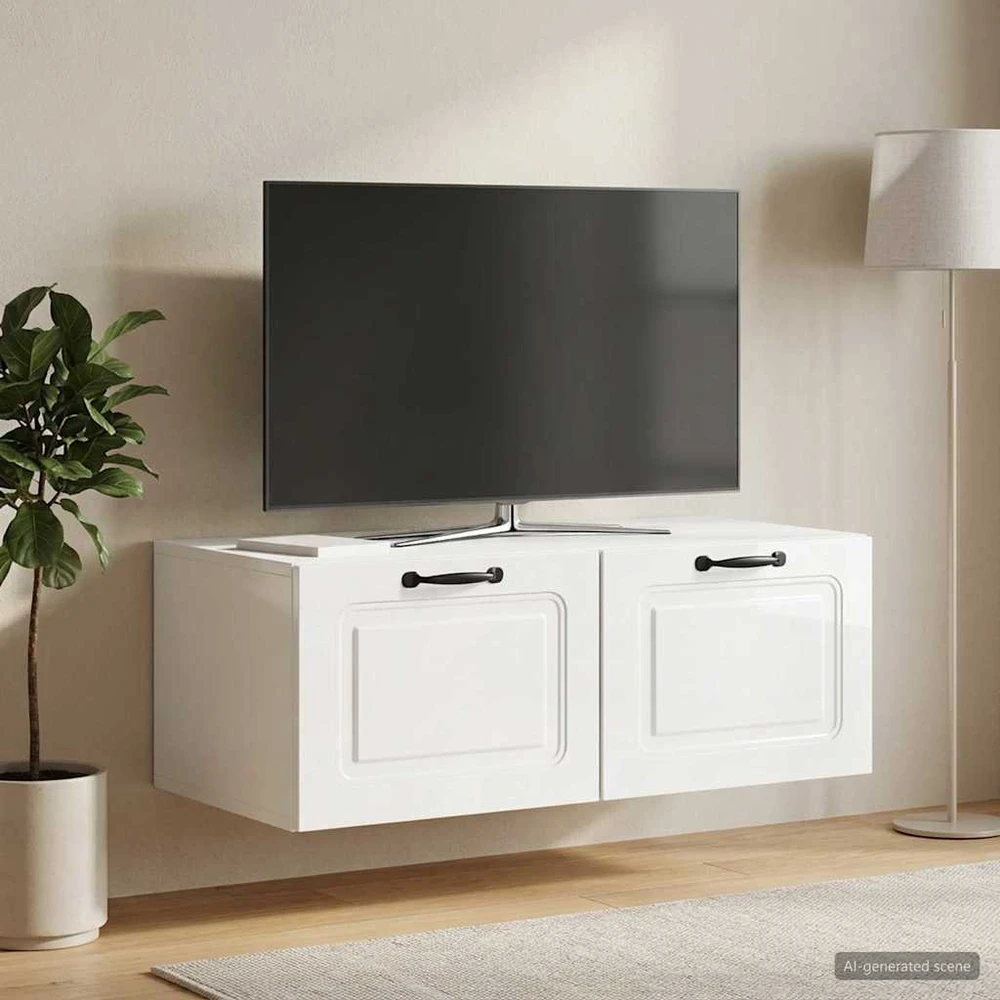TV staliukas Sieninė TV spintelė Itin blizgi balta 78,5 x 41 x 30 cm