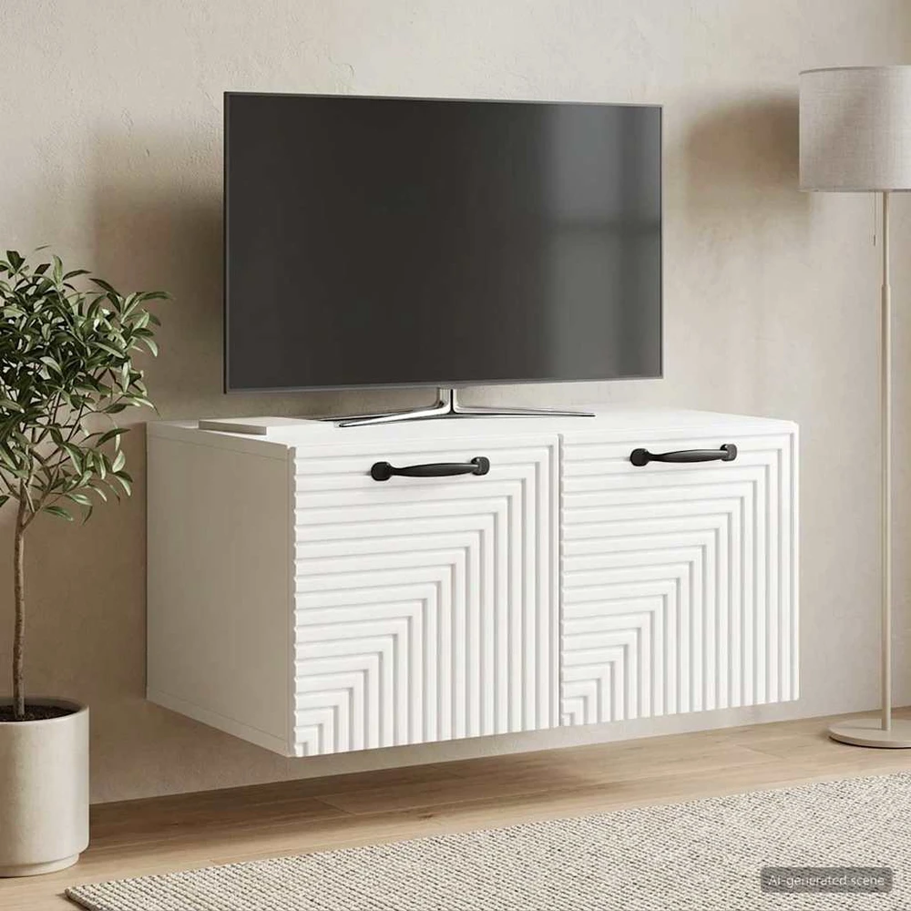 TV staliukas Sieninė TV spintelė Itin blizgi balta 59,5 x 41 x 30 cm