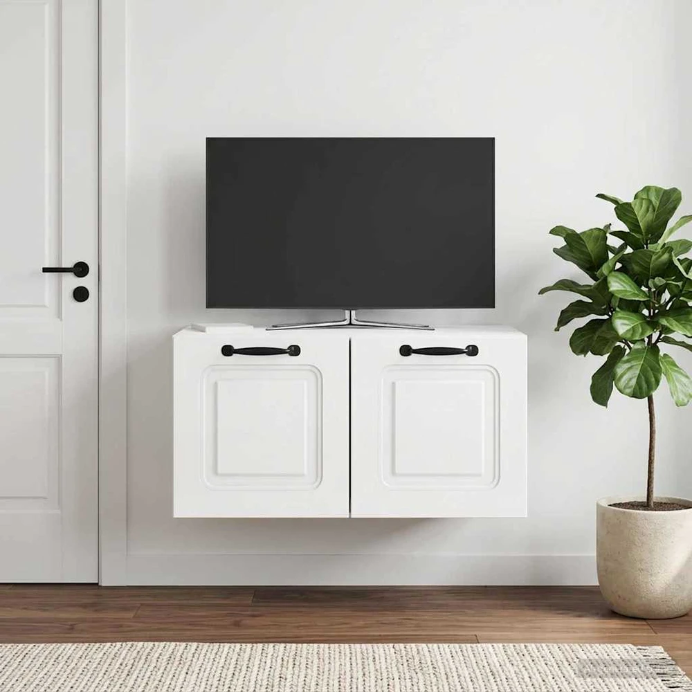 TV staliukas Sieninė TV spintelė Itin blizgi balta 59,5 x 41 x 30 cm