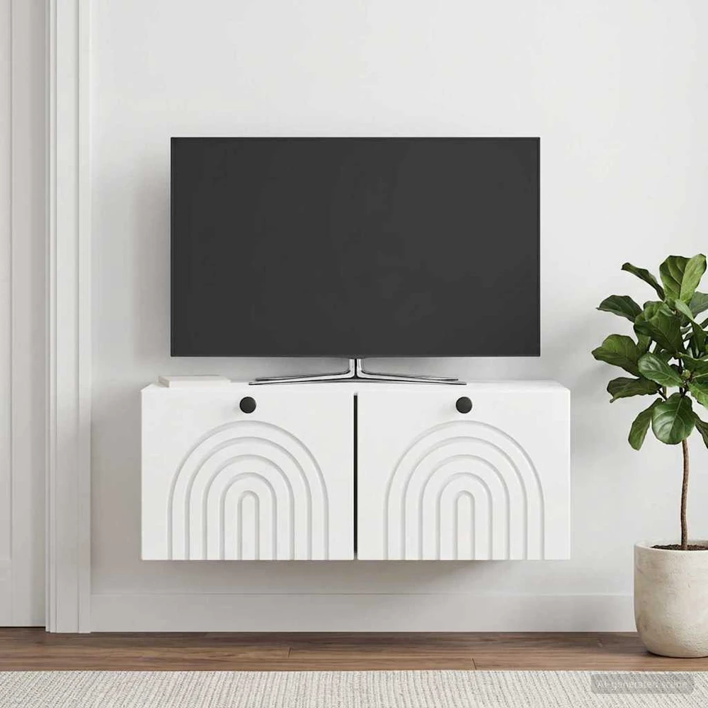 Sieninė TV spintelė Itin blizgi balta 78,5 x 31 x 30 cm