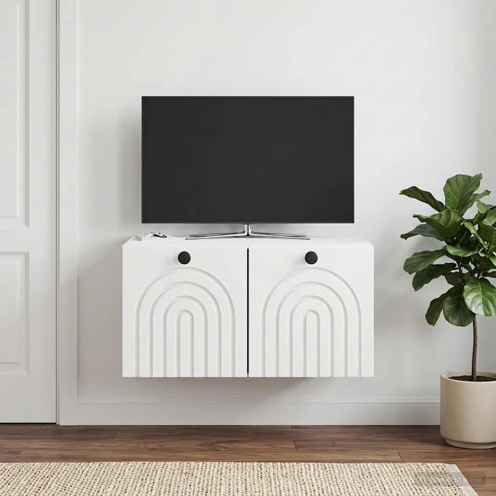 TV staliukas Sieninė TV spintelė Itin blizgi balta 59,5 x 41 x 30 cm