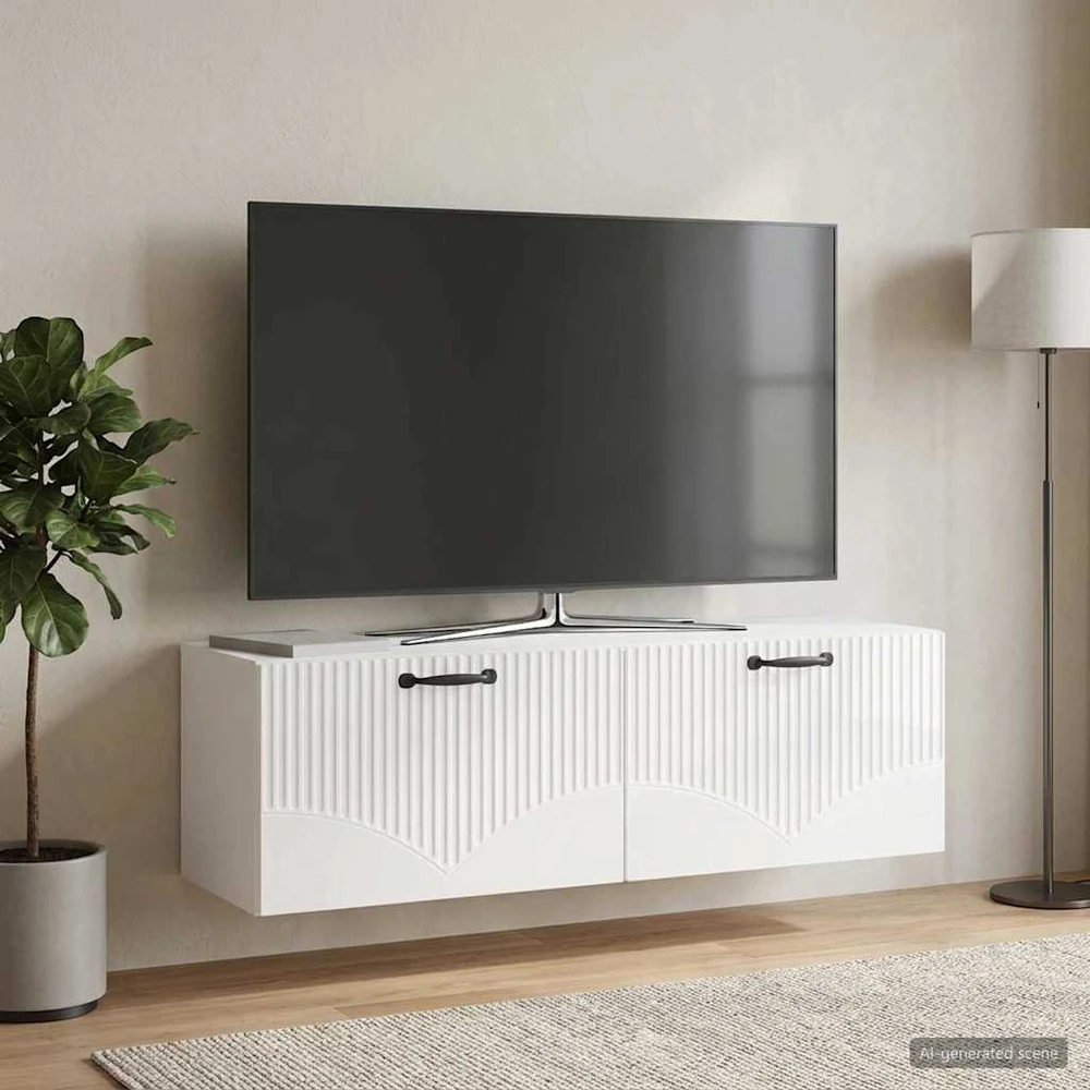 TV staliukas Sieninė TV spintelė Itin blizgi balta 98 x 31 x 30 cm