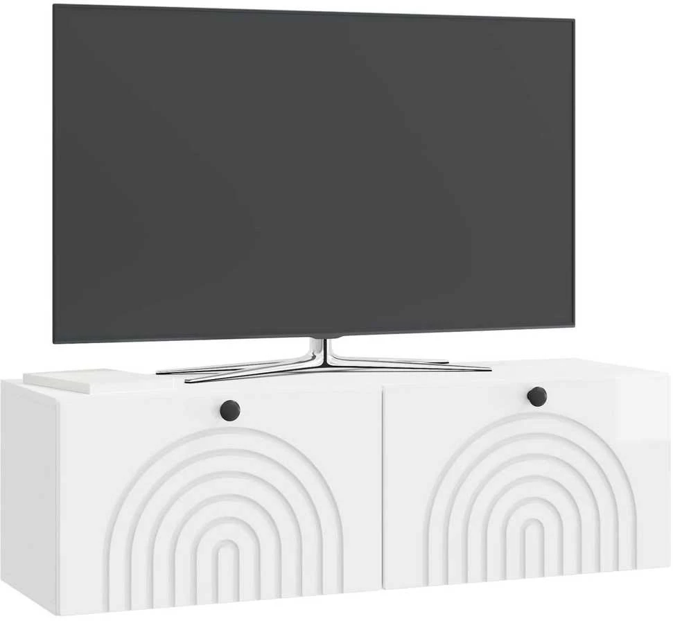 TV staliukas Sieninė TV spintelė Itin blizgi balta 98 x 31 x 30 cm