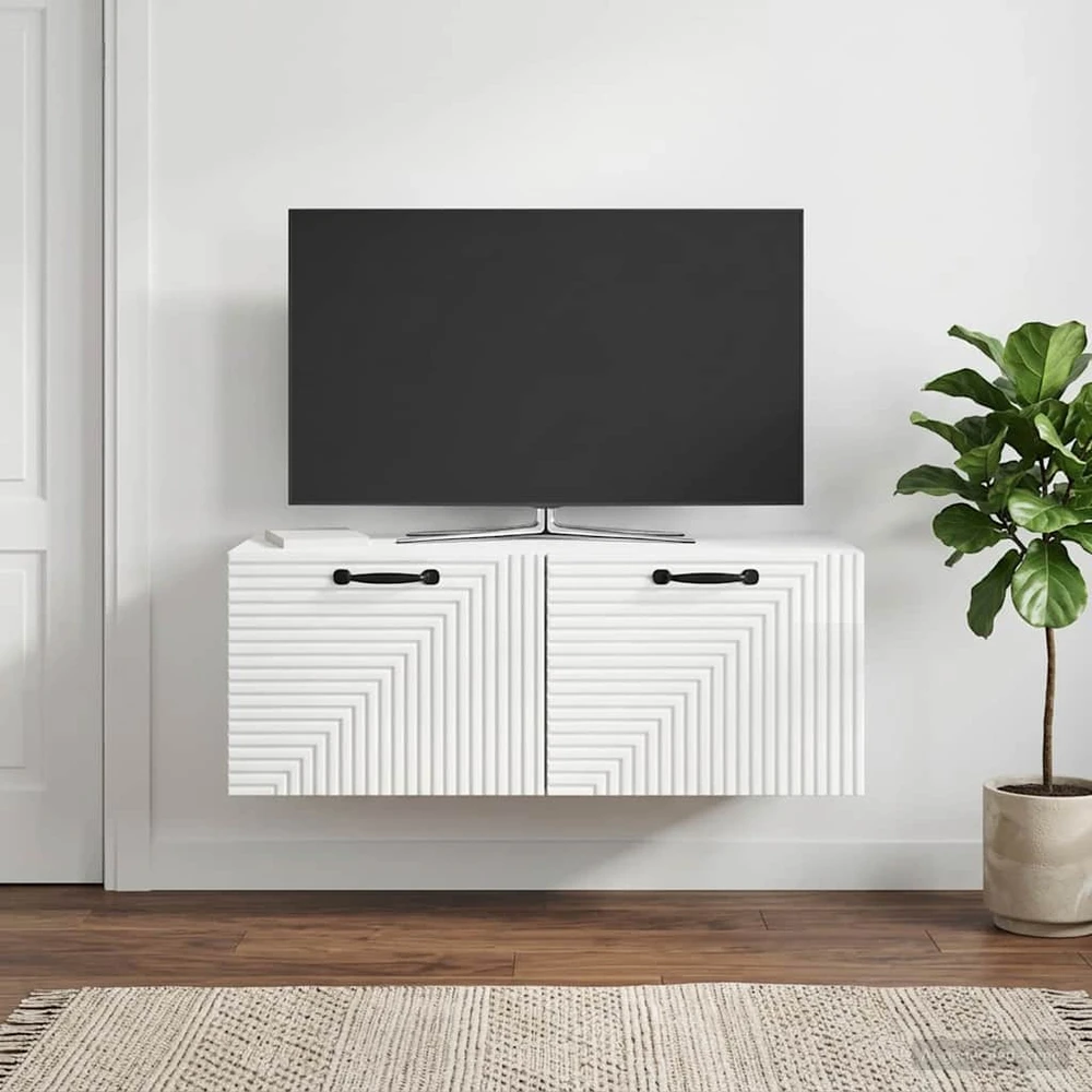 Sieninė TV spintelė Itin blizgi balta 78,5 x 31 x 30 cm