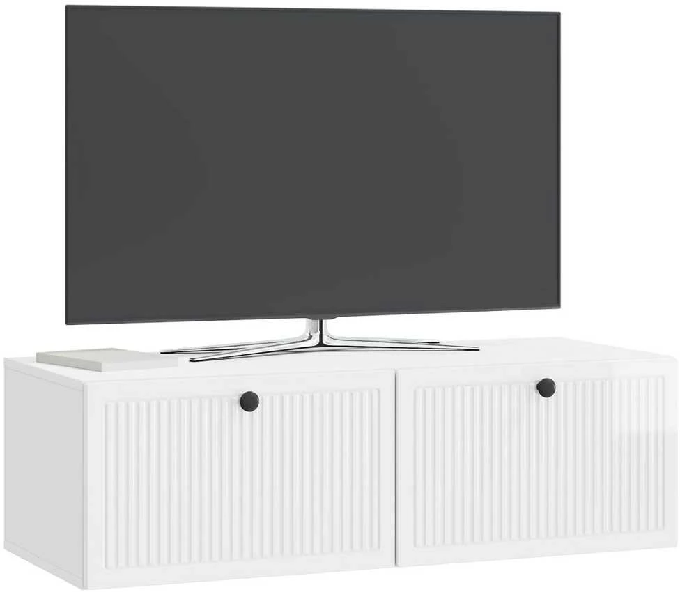 TV staliukas Sieninė TV spintelė Itin blizgi balta 98 x 41 x 30 cm