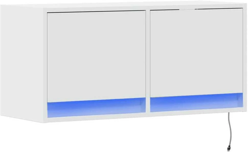 TV staliukas Sieninė TV spintelė su LED lemputėmis, balta, 80x31x35cm