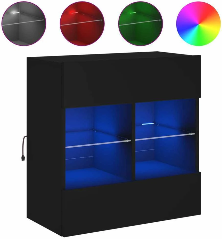 TV staliukas Sieninė TV spintelė su LED lemputėmis, juoda, 58,5x30x60,5cm