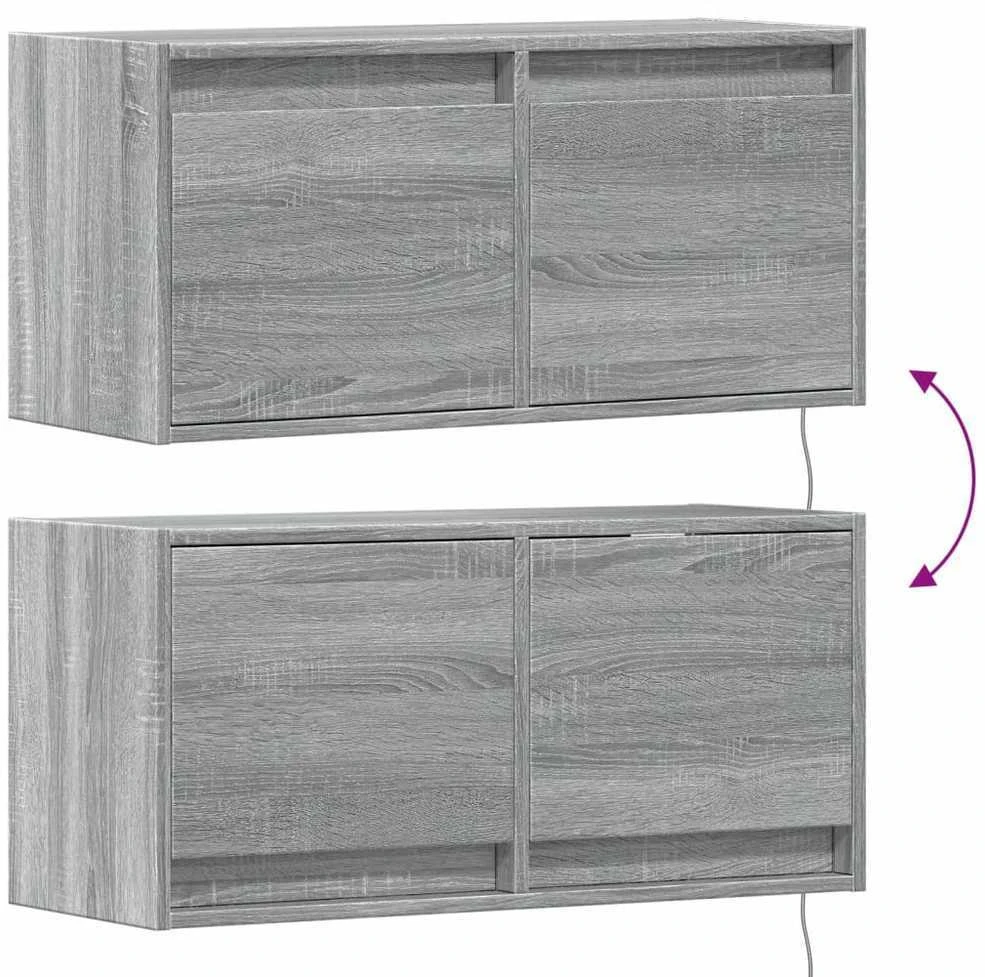 TV staliukas Sieninė TV spintelė su LED lemputėmis, pilka, 80x31x35cm