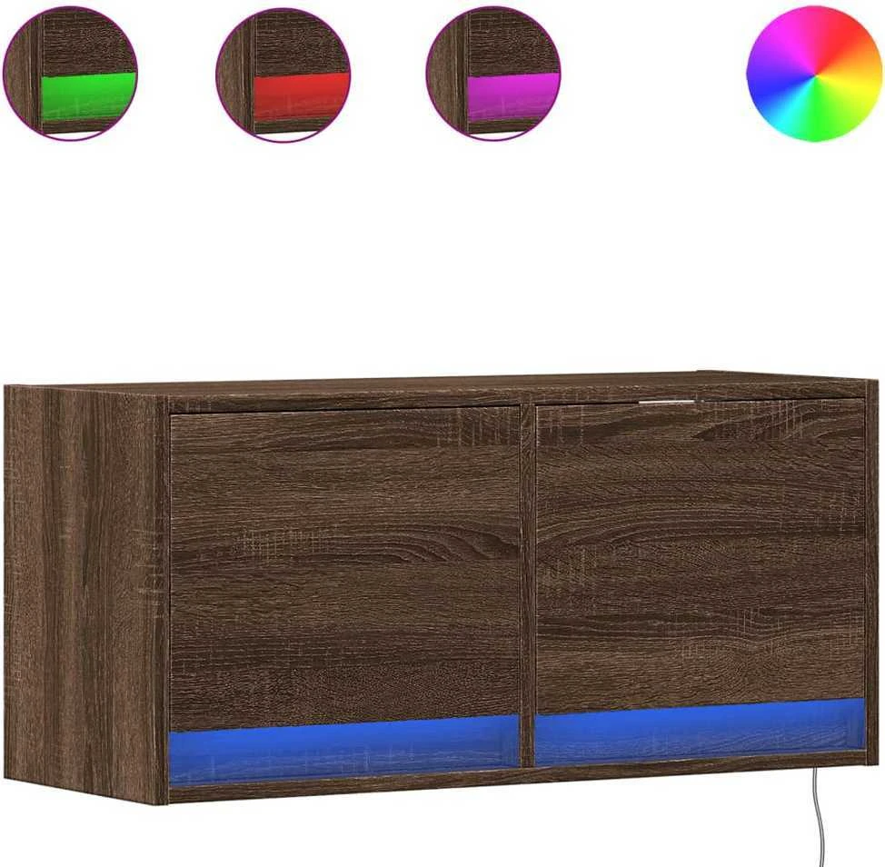 TV staliukas Sieninė TV spintelė su LED lemputėmis, ruda ąžuolo, 80x31x35cm