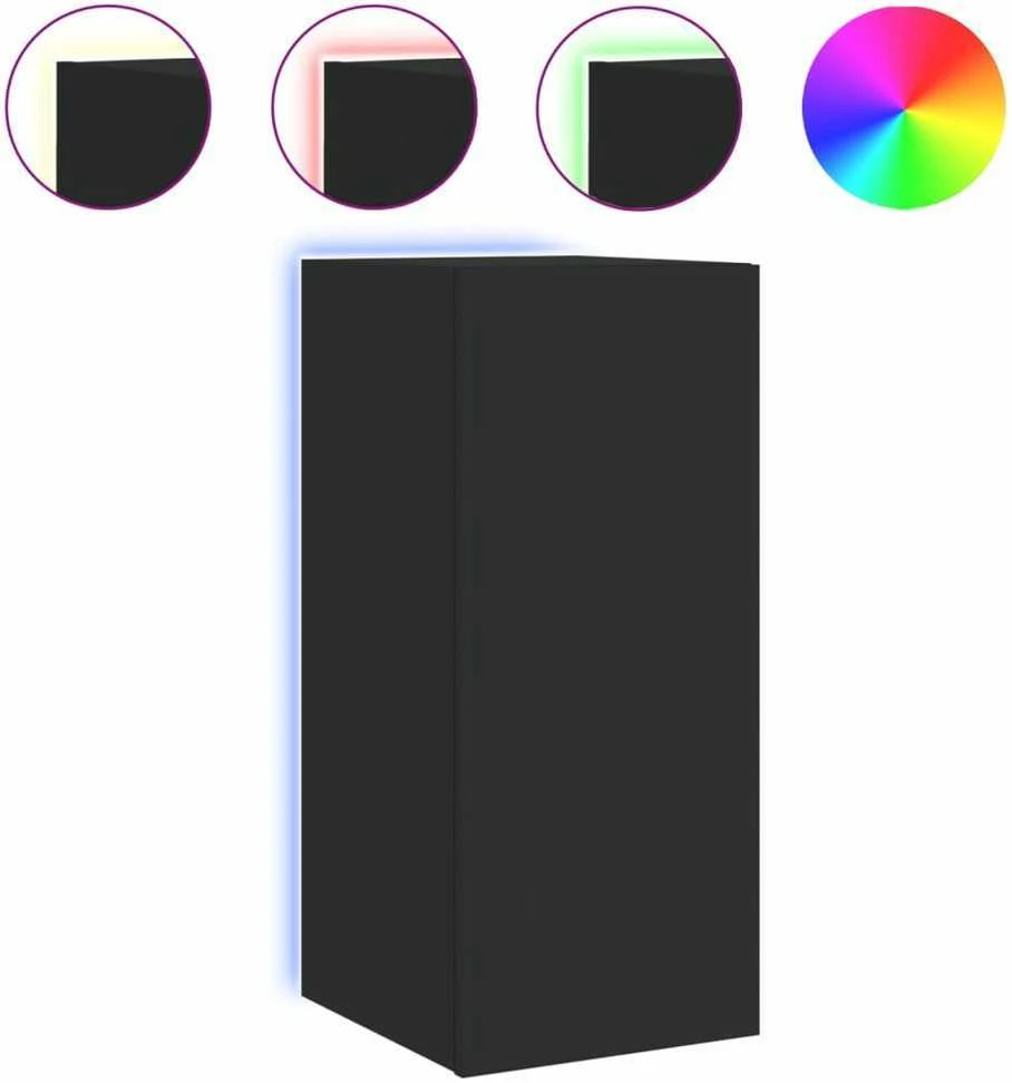 TV staliukas Sieninė TV spintelė su LED lemputėmis, juoda, 30,5x35x70cm