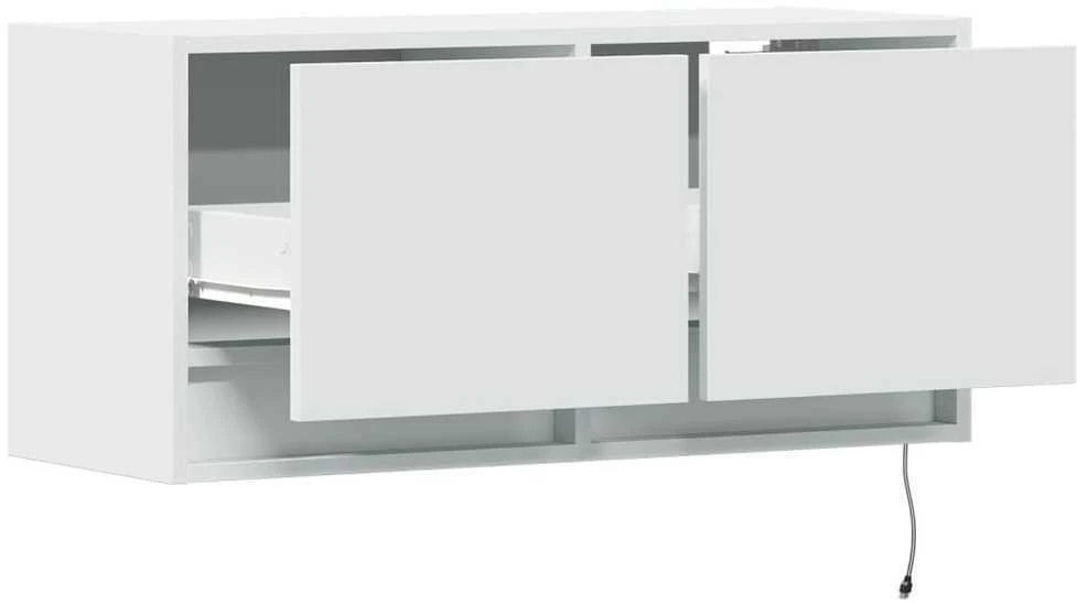 TV staliukas Sieninė TV spintelė su LED lemputėmis, balta, 80x31x35cm