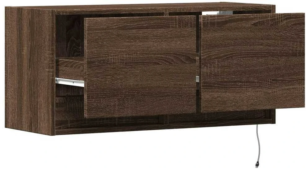 TV staliukas Sieninė TV spintelė su LED lemputėmis, ruda ąžuolo, 80x31x35cm