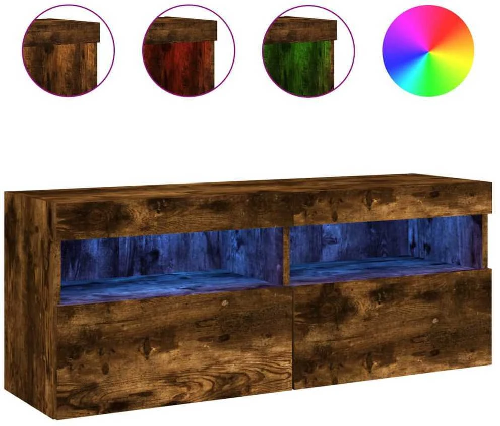 TV staliukas Sieninė TV spintelė su LED lemputėmis, dūminė, 100x30x40cm