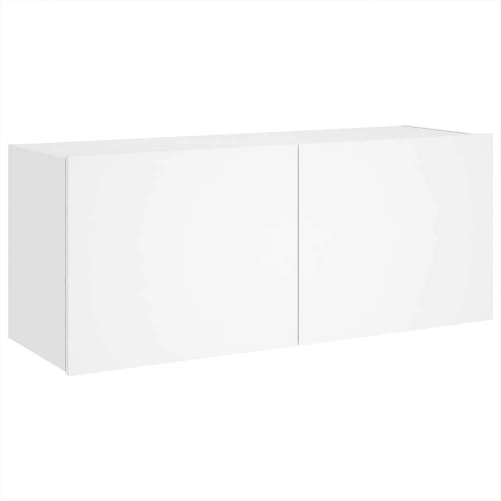 TV staliukas Sieninė TV spintelė su LED lemputėmis, balta, 100x35x41cm
