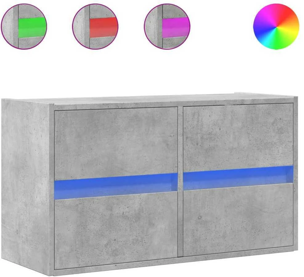 TV staliukas Sieninė TV spintelė su LED lemputėmis, betono, 80x31x45cm
