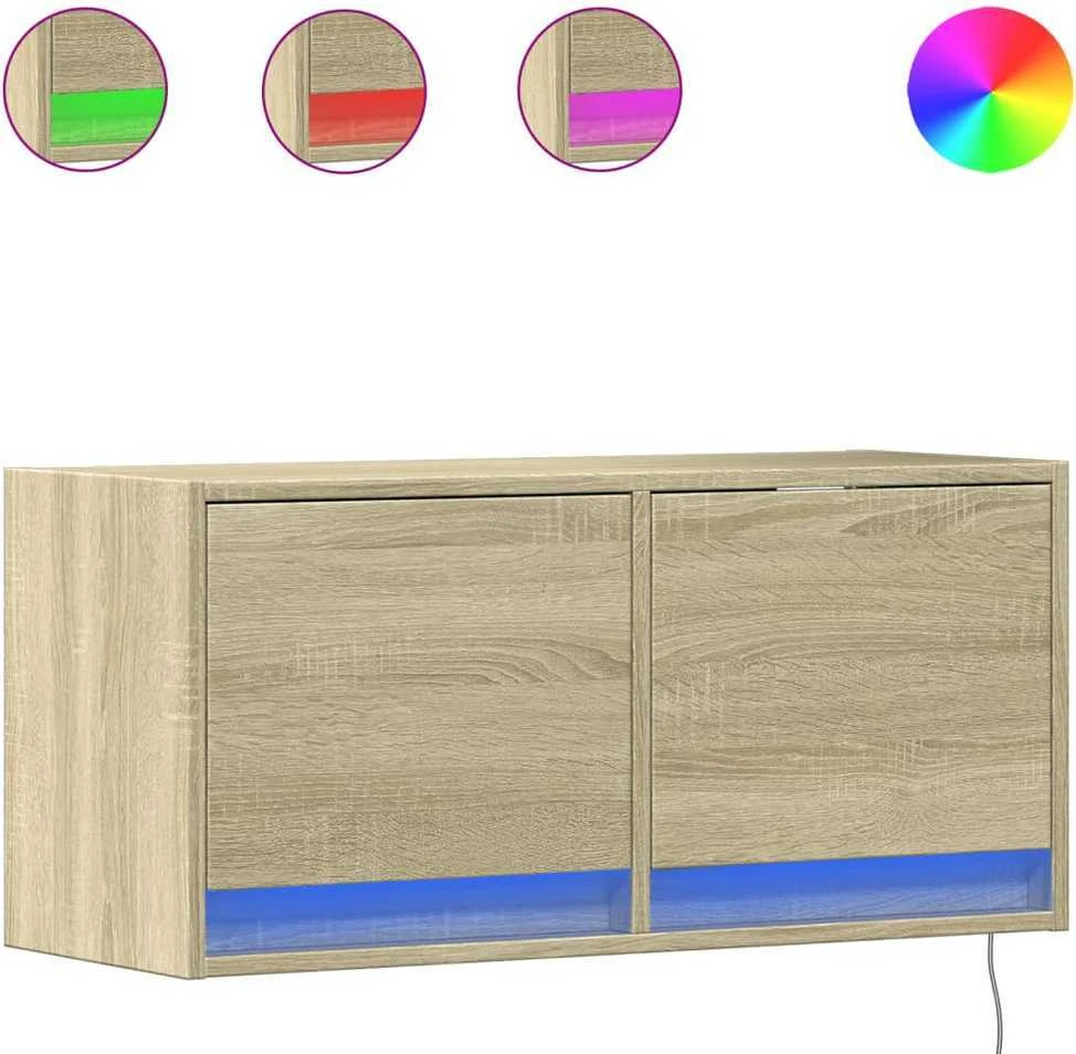 TV staliukas Sieninė TV spintelė su LED lemputėmis, ąžuolo, 80x31x35cm