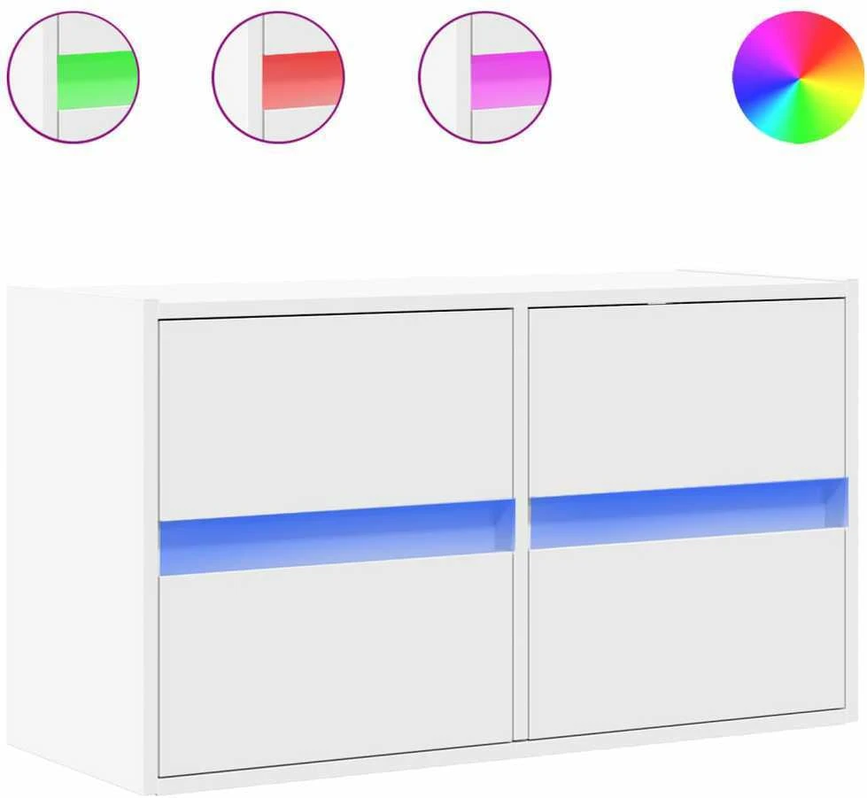 TV staliukas Sieninė TV spintelė su LED lemputėmis, balta, 80x31x45cm