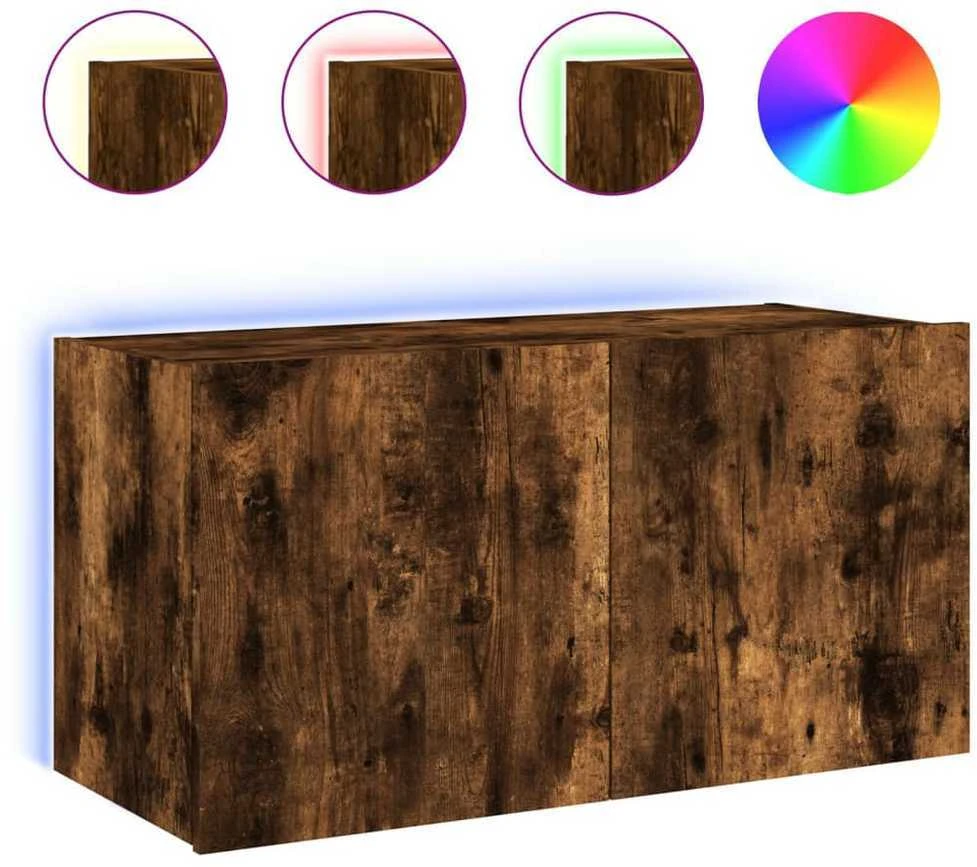 TV staliukas Sieninė TV spintelė su LED lemputėmis, dūminė, 80x35x41cm