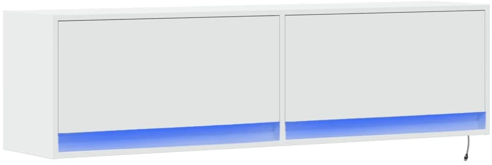 TV staliukas Sieninė TV spintelė su LED lemputėmis, balta, 140x31x38cm
