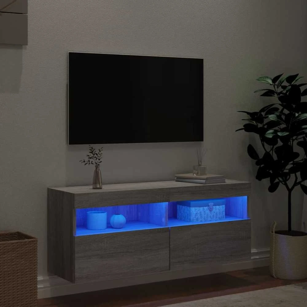 TV staliukas Sieninė TV spintelė su LED lemputėmis, pilka, 100x30x40cm