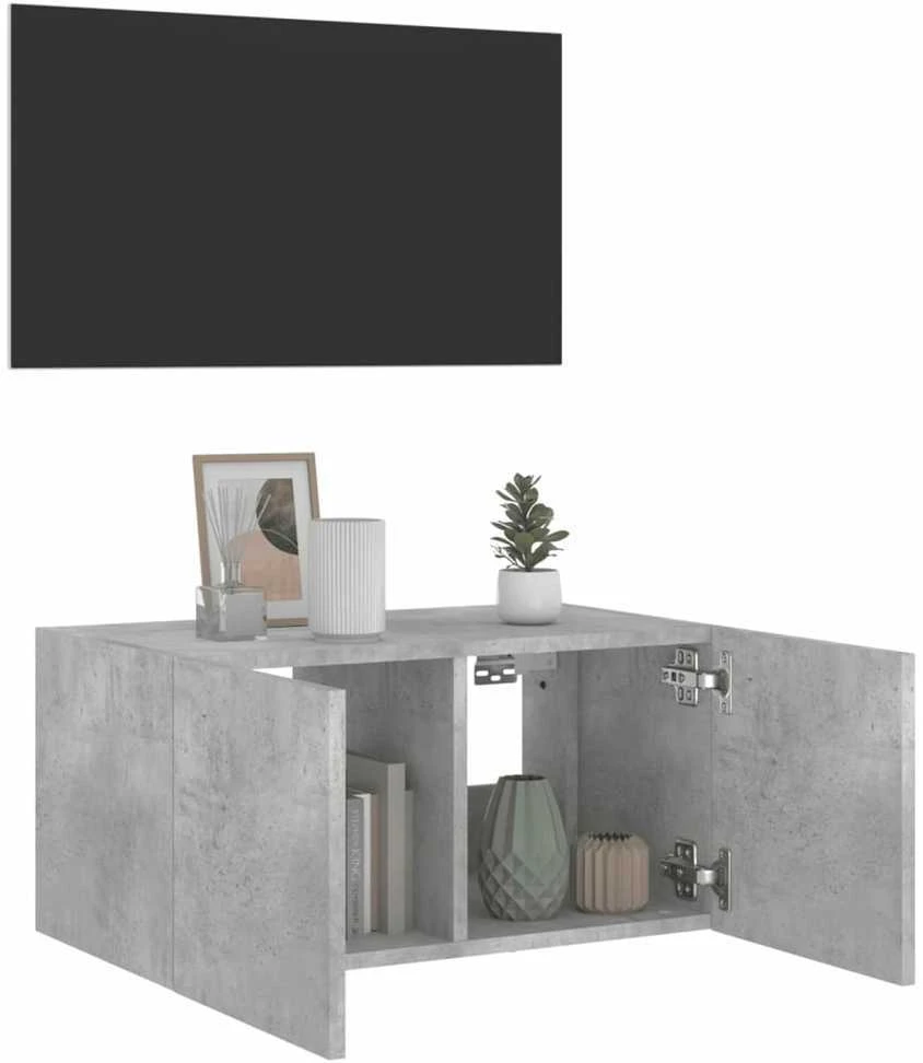 TV staliukas Sieninė TV spintelė su LED lemputėmis, betono pilka, 60x35x31cm
