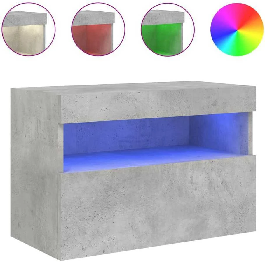 TV staliukas Sieninė TV spintelė su LED lemputėmis, betono pilka, 60x30x40cm