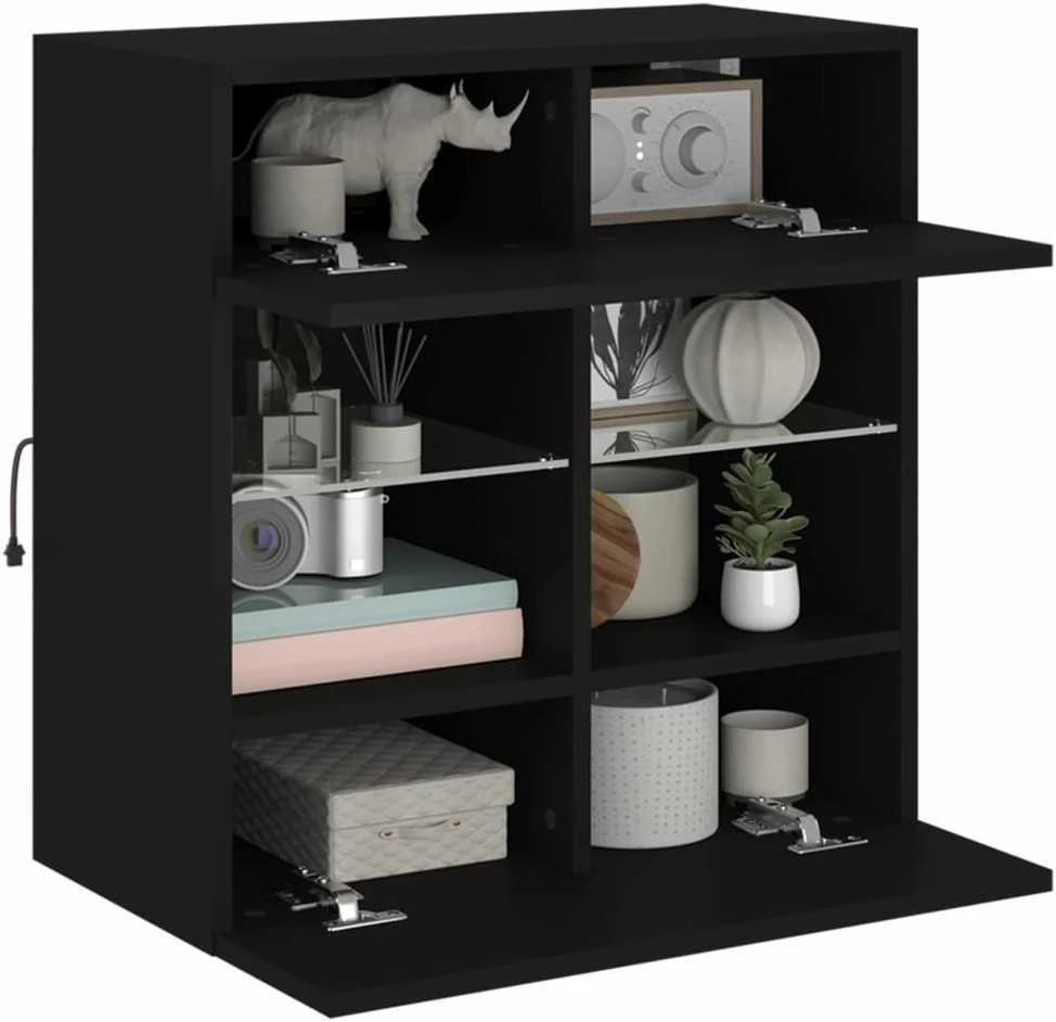 TV staliukas Sieninė TV spintelė su LED lemputėmis, juoda, 58,5x30x60,5cm