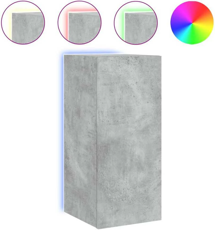 TV staliukas Sieninė TV spintelė su LED lemputėmis, betono, 30,5x35x70cm