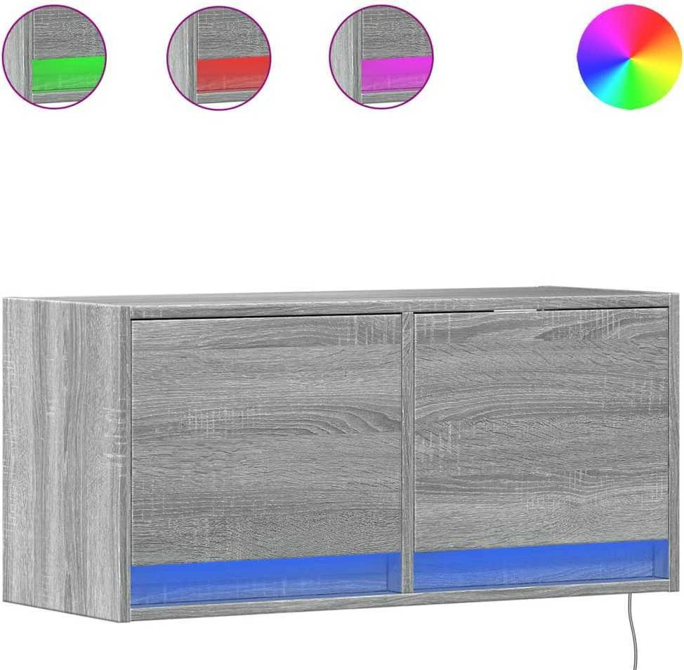 TV staliukas Sieninė TV spintelė su LED lemputėmis, pilka, 80x31x35cm