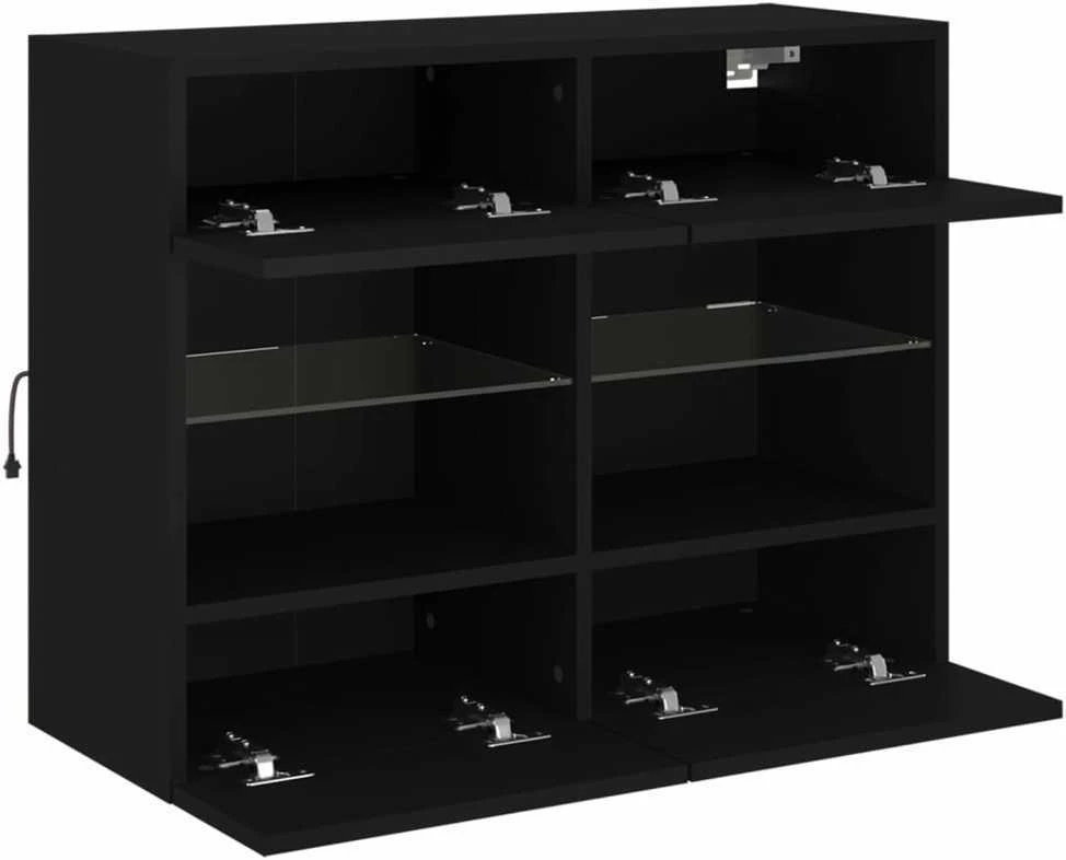 TV staliukas Sieninė TV spintelė su LED lemputėmis, juoda, 78,5x30x60,5cm