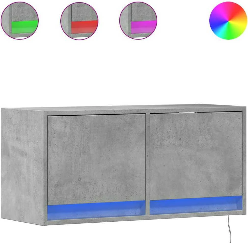 TV staliukas Sieninė TV spintelė su LED lemputėmis, betono, 80x31x35cm