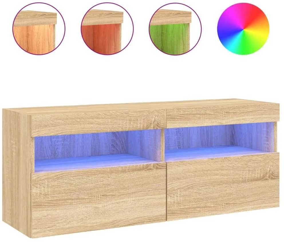 TV staliukas Sieninė TV spintelė su LED lemputėmis, ąžuolo, 100x30x40cm