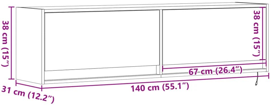 TV staliukas Sieninė TV spintelė su LED lemputėmis, balta, 140x31x38cm