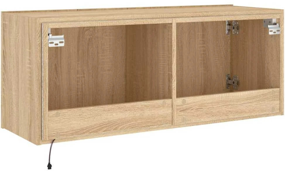 TV staliukas Sieninė TV spintelė su LED lemputėmis, ąžuolo, 100x35x41cm