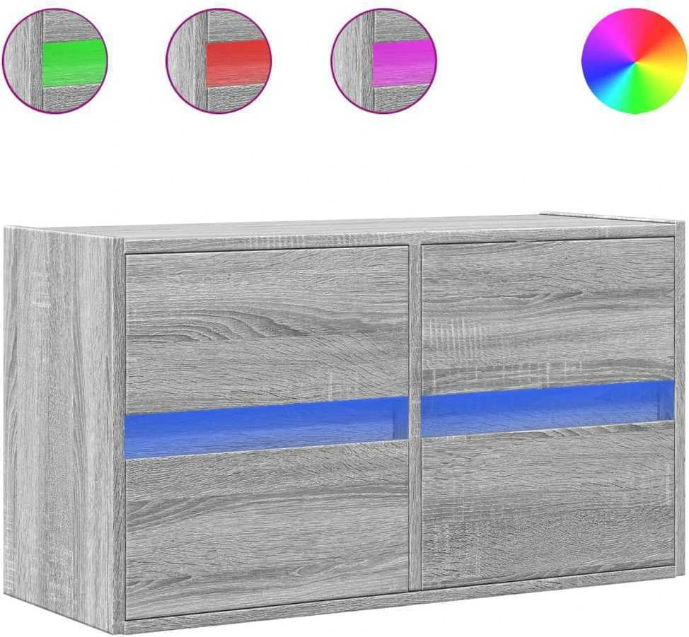 TV staliukas Sieninė TV spintelė su LED lemputėmis, pilka ąžuolo, 80x31x45cm