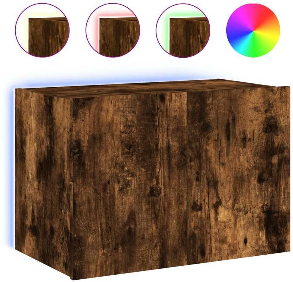TV staliukas Sieninė TV spintelė su LED lemputėmis, dūminė, 60x35x41cm