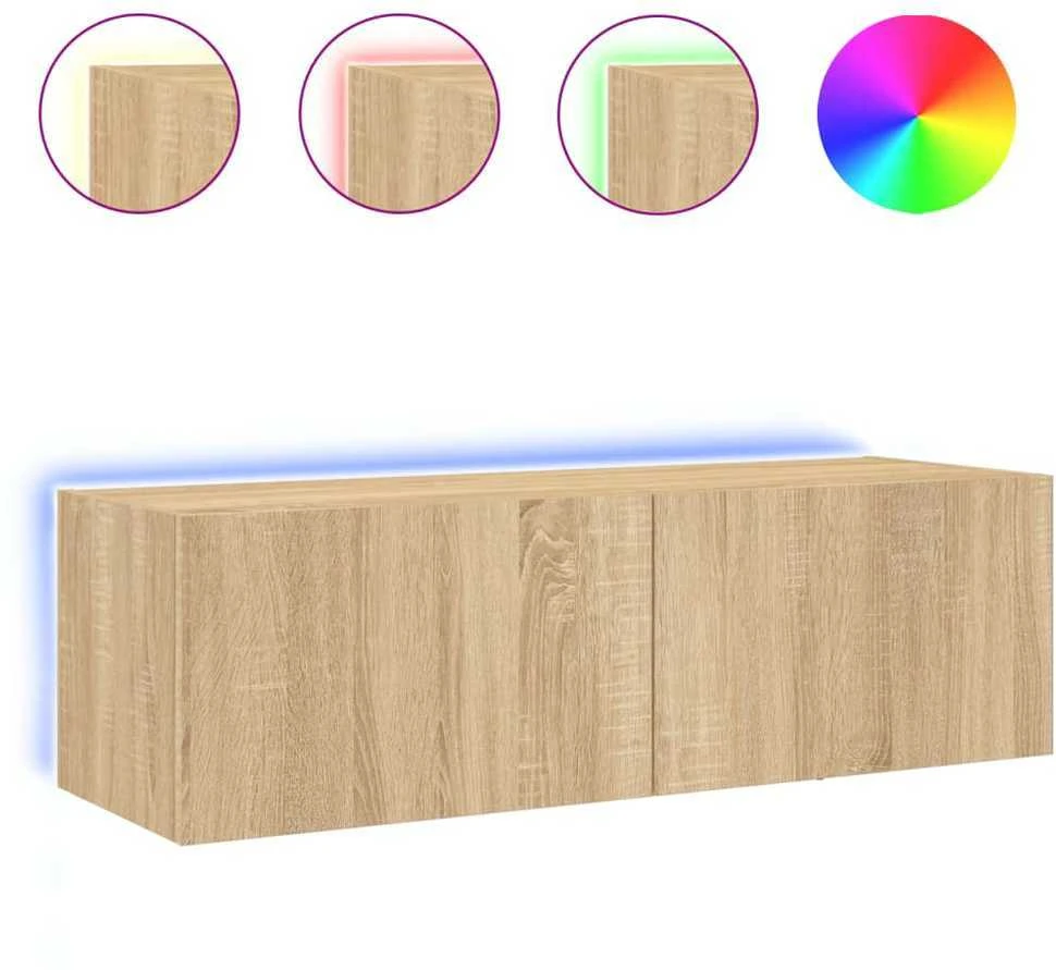 TV staliukas Sieninė TV spintelė su LED lemputėmis, ąžuolo, 100x35x31cm
