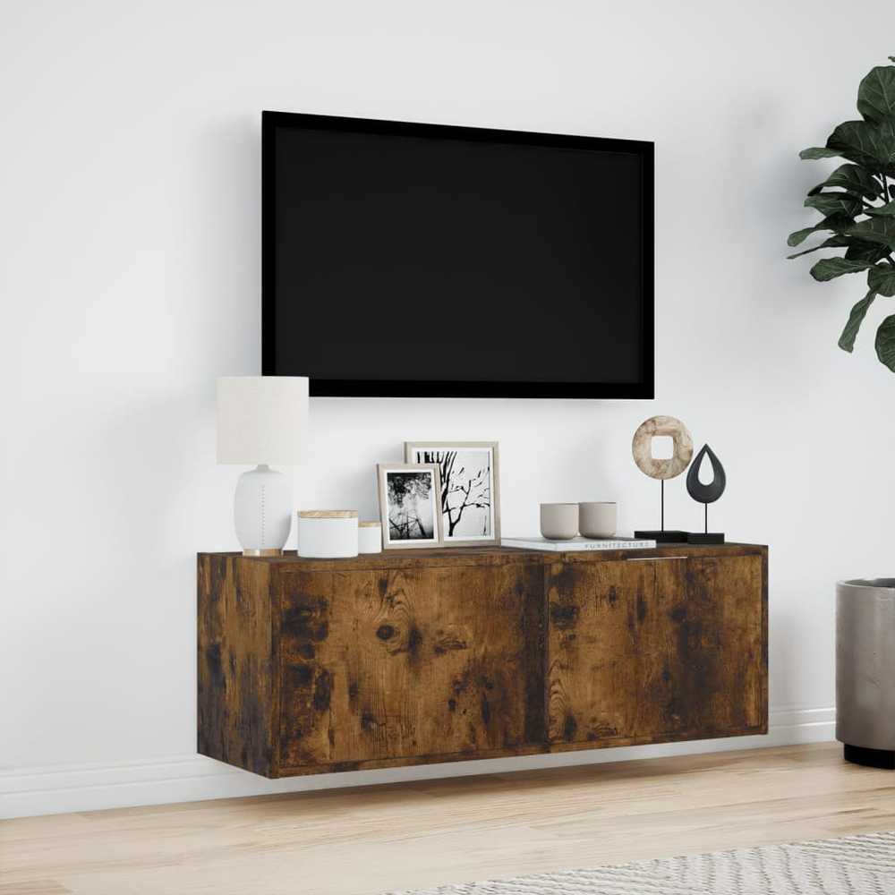 TV staliukas Sieninė TV spintelė su LED lemputėmis, dūminė, 100x31x35cm
